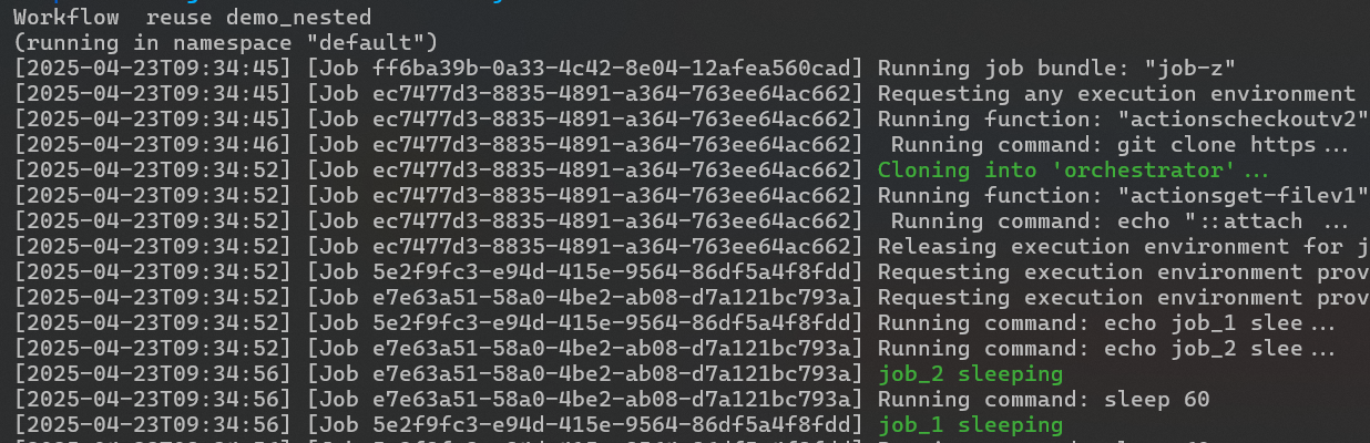 Default colors: green for outputs